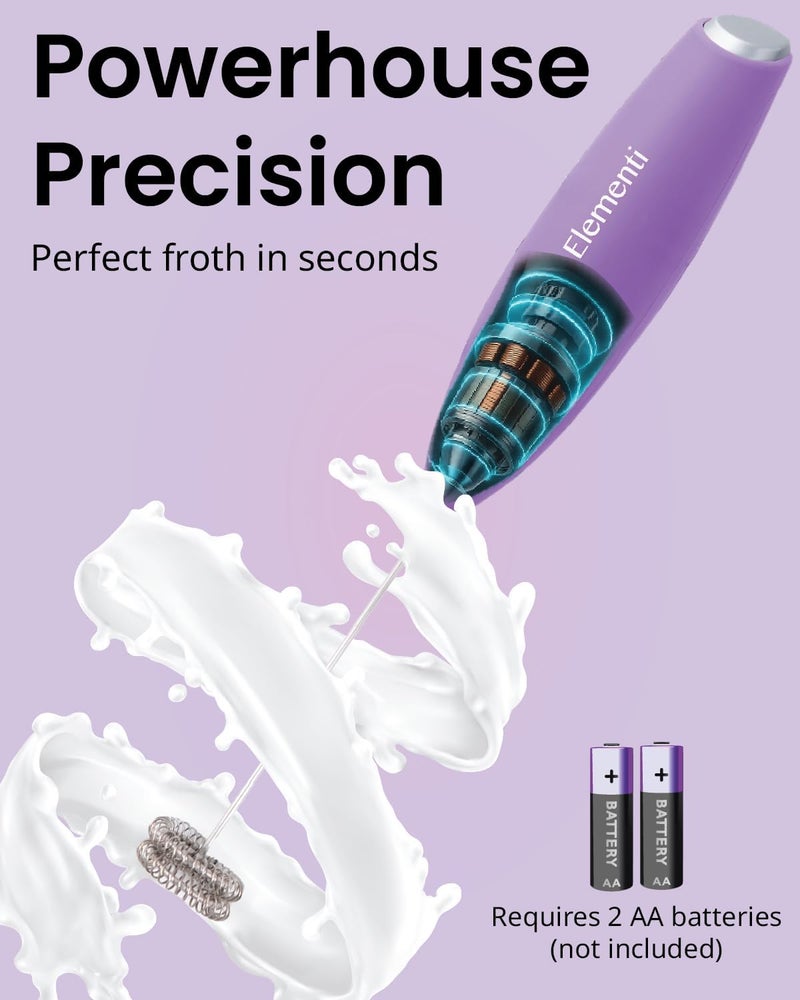 Elementi Milk Frother Wand - Easy to Use Handheld Electric Stirrer for Powder Drinks, Durable & Powerful Coffee Whisk & Protein Powder Mixer Wand, Hand Frother, Coffee Stirrers Electric (Lavender) - Image 3